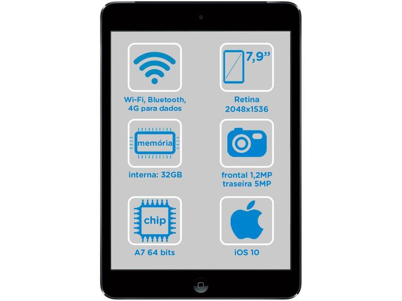 iPad Mini 2 Apple 4G 32GB Cinza Espacial Tela 7,9” - Retina Proc